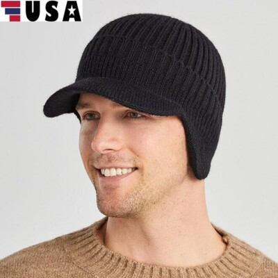 Men Women Knit Hat Winter Warm Stretch Beanie Ear Flaps Cap Men Women Knit Hat Winter Warm Stretch Beanie Ear Flaps Cap