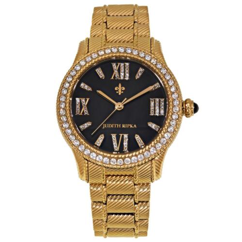 Judith Ripka Onyx and Diamonique Morgan Bracelet Goldtone Watch. 8" - Afbeelding 1 van 4