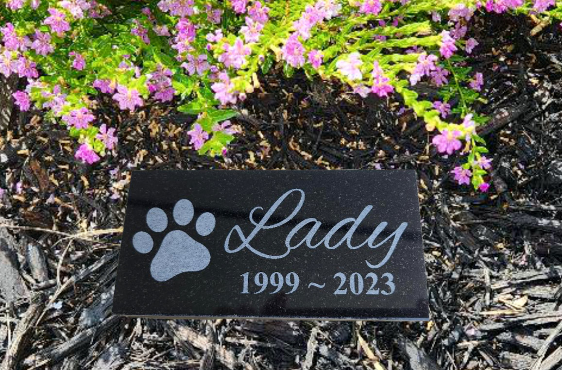 6" x 3" ENGRAVED Name & Date Pet Memorial GRANITE Grave Marker Stone