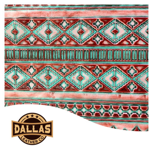 Embossed Leather Cuts | Navajo Mint Coral | Pre-Cut Sheets | DLCo | Sizes Availa - Picture 1 of 3