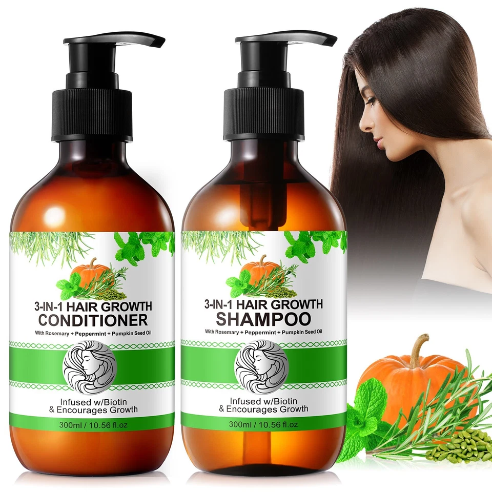 Champú/acondicionador para el crecimiento del cabello 3 en 1 con aceite de semilla de calabaza + aceite de romero + COMO NUEVO Foto 3 de 4