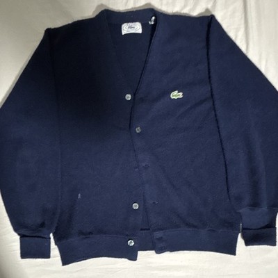 Izod Lacoste Men's Navy  Button Cardigan Sweater Crocodile Logo 100% Acrylic 