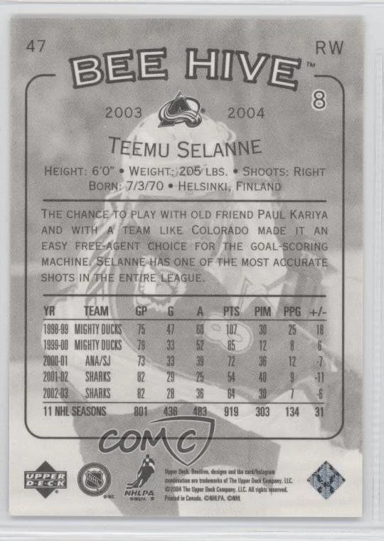 2003-04 Upper Deck Bee Hive Teemu Selanne #47 HOF - Image 2 of 2