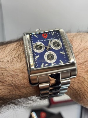 💙 SWISS [New] 34mm Tonino Lamborghini Tank Chronograph Blue Dial