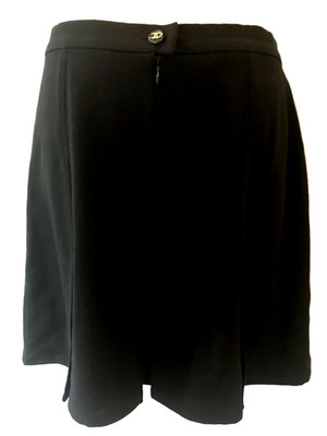 Black Chanel seasonless wool crepe pleated car wash mini skirt 42 8 M
