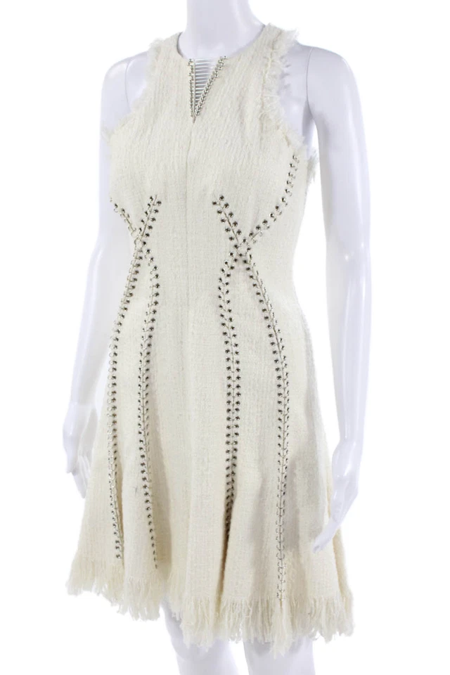Alexander Wang Women Fit & Flare White Knee-Length High Neck Dress Size 4 - Image 2 of 4