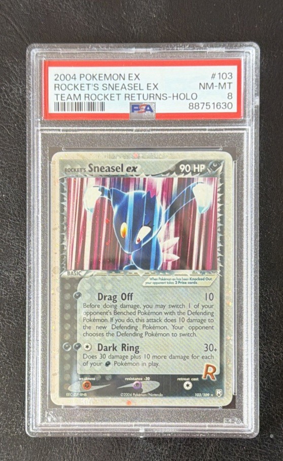 PSA 8 Rocket's Sneasel ex 103/109 Team Rocket Returns Holo 2004 Pokemon EX NM-MT