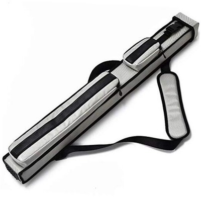 2X2 Pool Cue Hard Case Nylon/Leatherette Billiard Sitck Silver Grey Nylon