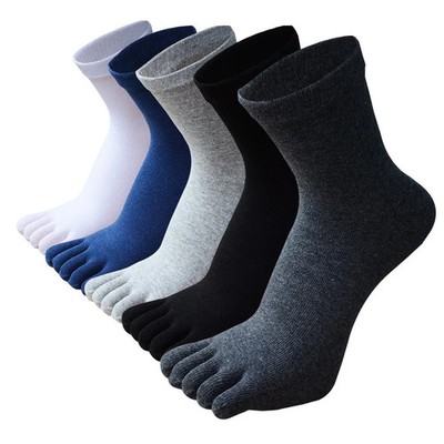 5 Pairs Large Thick Cotton Toe Socks Autumn Winter Five Fingers Black White Soli