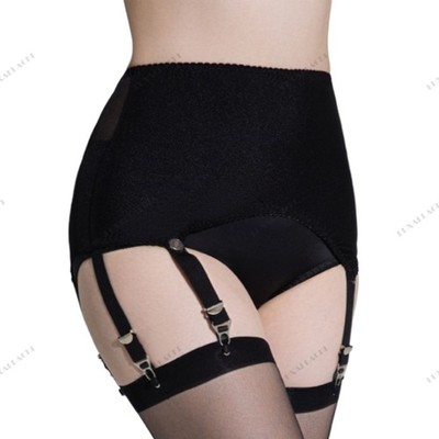 Luxallacki Plain Mesh Patchwork Garter Belt with 6 Adjustable Metal Clips