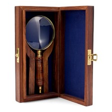 Lupe in der Holzbox aus Messing mit Holzgriff 7,5cm Vergrößerungsglas Leselupe