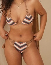 Aerie Cheekiest Women's Multicolor Striped 2-Piece Crochet Bikini Set - Large
