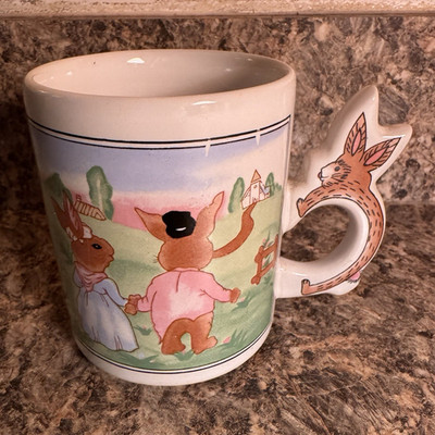 Ceramic Rabbit Handle Coffee Mug 11 fl oz White/Multicolor Pictorial Animals
