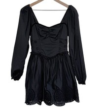 American Eagle Small Milkmaid Puff Sleeve Smocked Velvet Trim Dress Whimsigoth