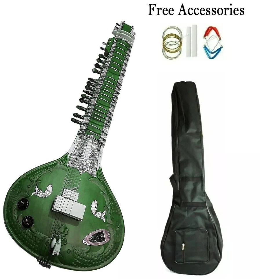 Professional Indian Electric Travel Sitar Tun Wood Classical Instrument + Bag - Image 2 of 4