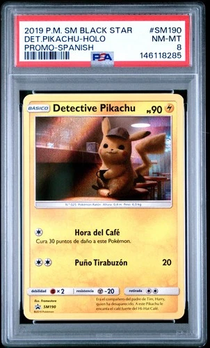 2019 POKEMON SM BLACK STAR PROMO SPANISH #SM190 DETECTIVE PIKACHU-HOLO PSA 8