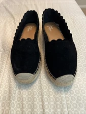 Crown Vintage “Brea” Black Suede Flat Espadrilles Size 8.5