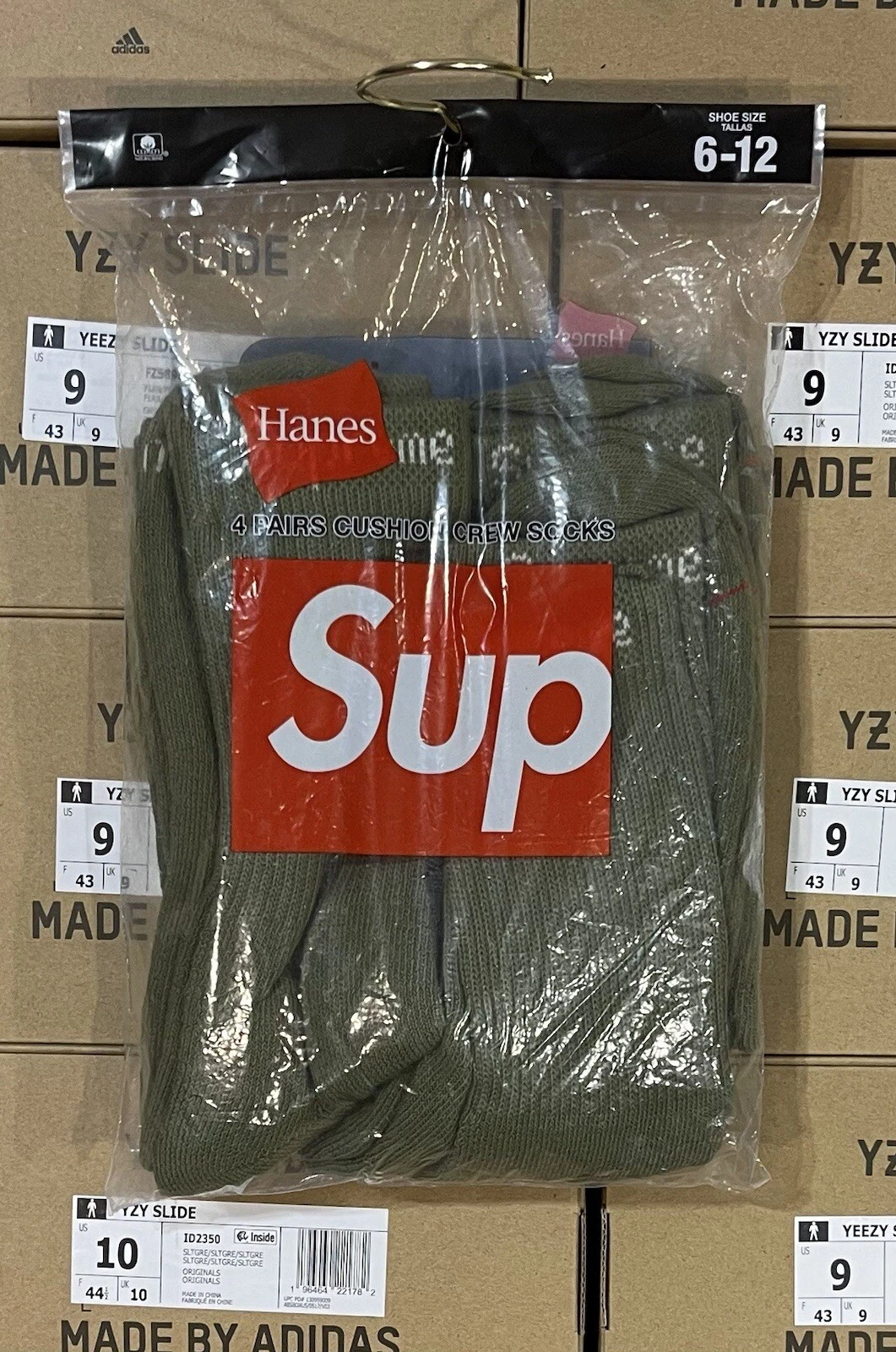 * VÉRIFIÉ * AUTHENTIQUE * Chaussettes d'équipage Supreme / Hanes   Vert, lot de 4,