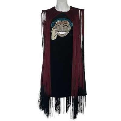 Elisabetta Franchi sequins face black fringe mini dress IT size 44/ US 6/8 lbd