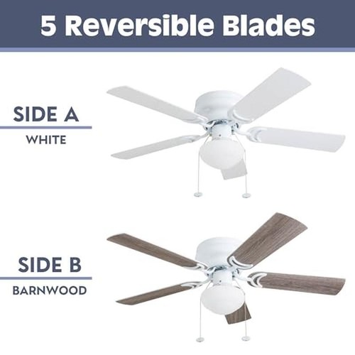 42 Inch Indoor Ceiling Fan W/ Light Flush Mount 5 Blades Quiet 3 Speed New - Picture 3 of 6
