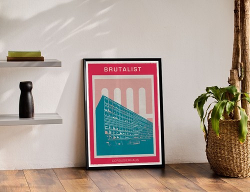 Póster impreso artístico de 13 arquitectura brutalista The Corbusier Haus Berlin - Imagen 2 de 3