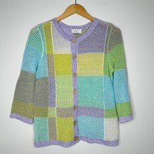 Christopher  Banks Open Knit Cardigan Sweater Women Size PL Squares Colorful