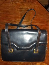 Rare Vintage Dofan Made in France Black Leather  brass Handbag/ Purse Used