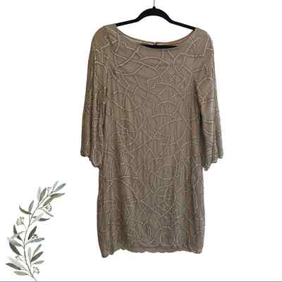 Alice + Olivia Silk Champagne Beaded Long Sleeve Mini Dress Size Small |  eBay