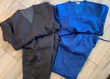 2 sets Life woman  s V Neck Scrubs sz small / solid Blue  Grey