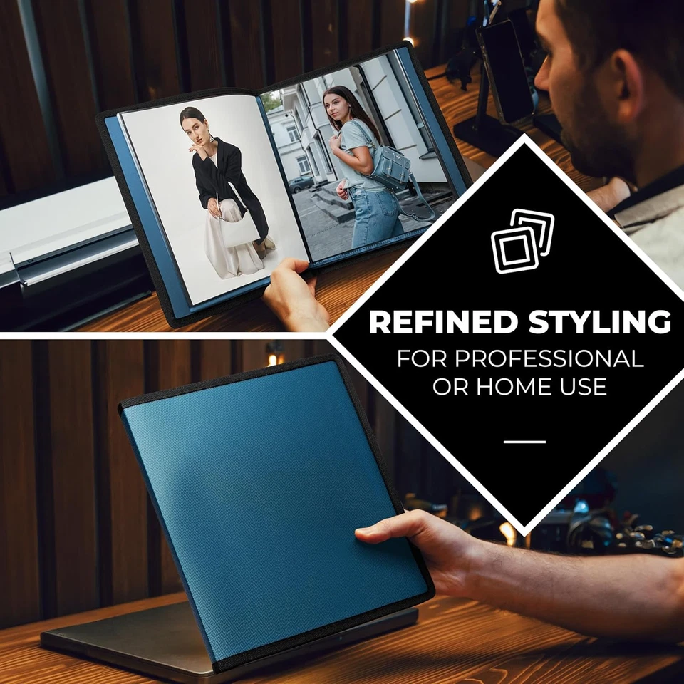 Álbum de fotos 8X10 (azul) con papel de montaje negro, 8 X 10 portafolio de fotos y arte Foto 3 de 4