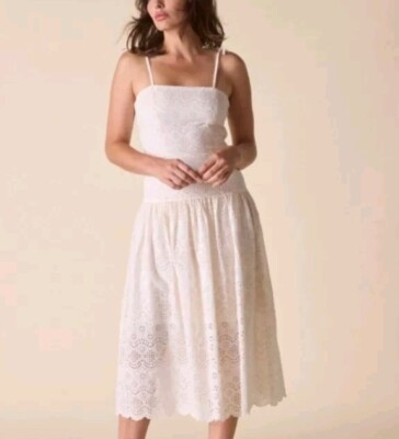St. Roche Benedict Dress in Vanilla Ivory Eyelet Convertible Straps Midi Dress