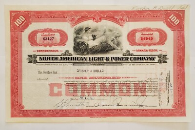 Vintage NORTH AMERICAN LIGHT & POWER COMPANY Aktienzertifikat, 1947; gebraucht
