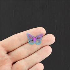 4 Filigree Butterfly Rainbow Electroplated Stainless Steel Charms - SSP239