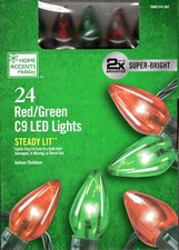 HOME ACCENTS HOLIDAY 1009 514 202 24CT RED/GREEN LED C9 15' GREEN STRING - NEW 