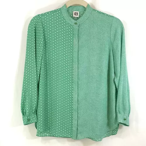 Anne Klein 0X Shirt Top Green Long Sleeve Hidden Placket Button Front