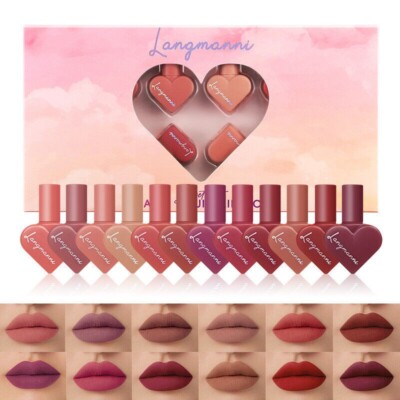 12-teiliges Set langanhaltender Lipgloss glasiert matt Schönheit flüssiger Lippenstift Lippen Make-up