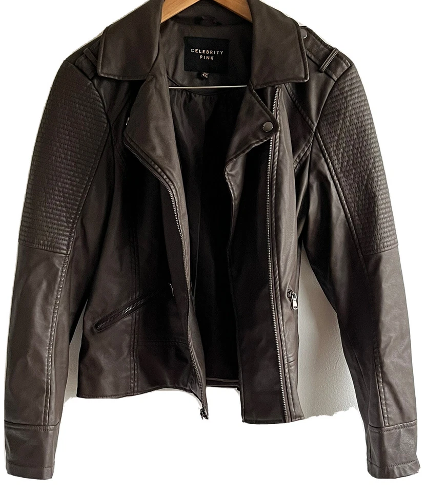 Jaqueta de Moto Celebridade Rosa Júnior Couro Sintético Grande, Forrada de Casca Marrom Excelente Estado Usado - Imagem 3 de 4