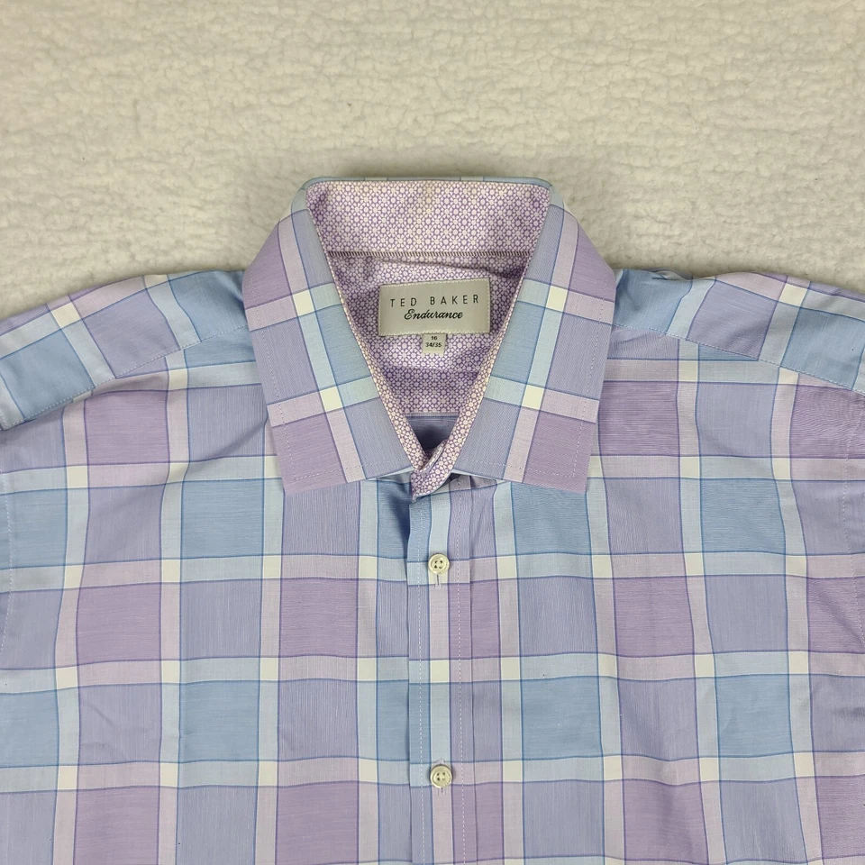 Camisa Ted Baker Resistencia Para Hombres 16 34/35 Púrpura Azul Puño Francés Vestido Abotonado Foto 3 de 4