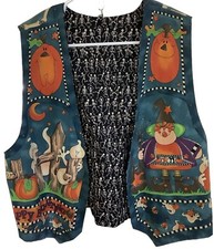 Vintage Halloween Vest Women s L ghost Witches Skeleton Hunted House Handmade