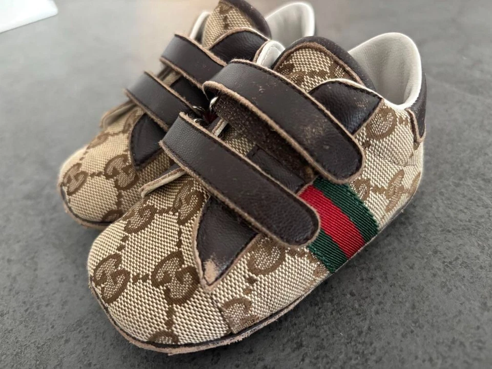 Zapatos de bebé Gucci GG beige de lona/cuero 12 cm M5 Foto 3 de 4