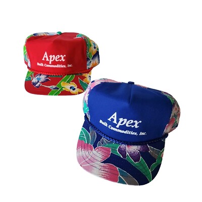 Vtg 90s Hawaiian Hats Apex Set Of 2 Bulk Commodities NISSIN Snapback Rope Floral