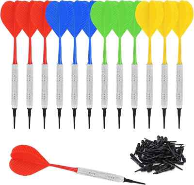 12 Pcs Soft Tip Darts Bar Dart Plastic Tip Darts Set Attach Extra 100 Black 2