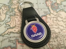 SAAB Quality Black Real Leather Keyring 3