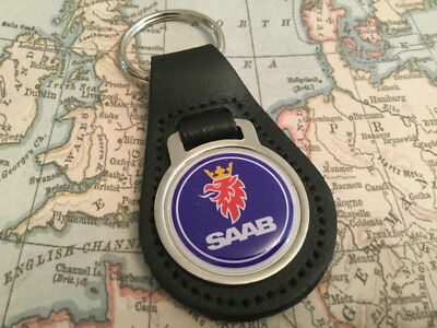 SAAB Hochwertiger Schlüsselanhänger Aus Echtem Leder Schwarz 3
