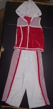 NWOT Defect 2 Piece Set Red White Velvet Zipper Front Hoodie  Pants Med Child