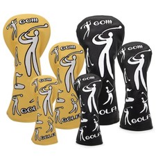 Black Yellow Cartoon Golfer Design Golf Headcover for Driver/Fairway Wood/Hybrid