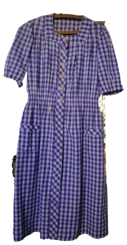 Robe femme VINTAGE manches carreaux vichy violet  années 40/50  N°106 - Photo 1/5