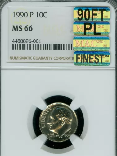 1990 P ROOSEVELT DIME NGC MS66 MAC 90FT PL MAC FINEST SPOTLESS $4,000.00 in FT .