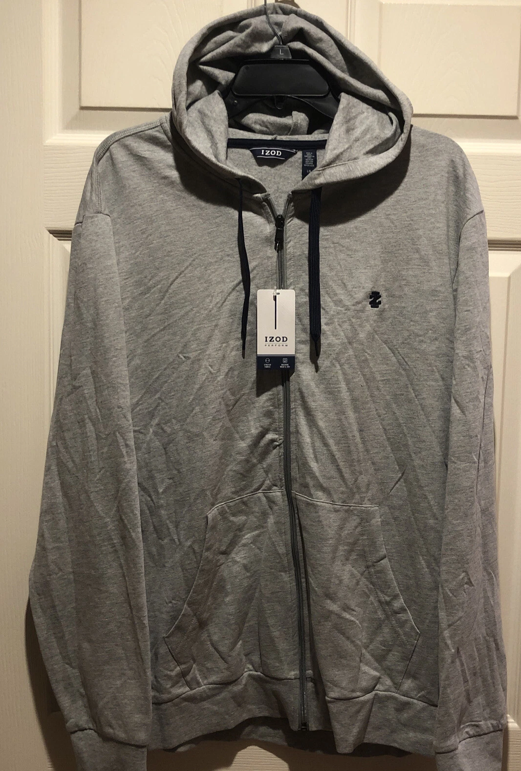 NWT Men's Izod Hoodie Jacket Size L Gray Large Full Zip Gray Heather