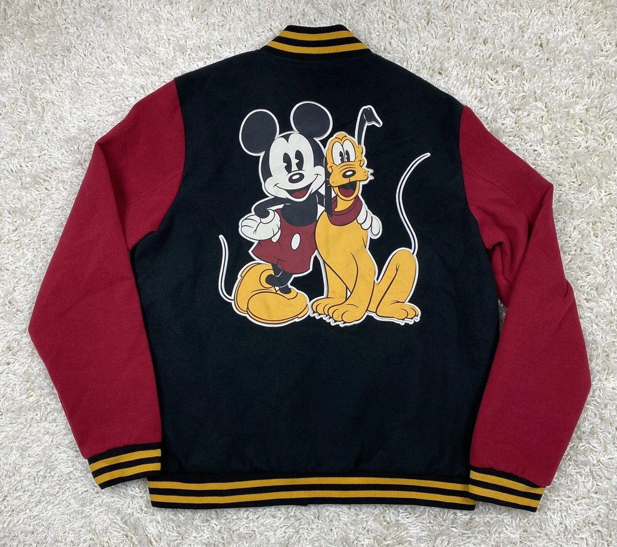 No.3472 US古着Disney XXL スタジャン hello folks Disney Mickey Mouse & Pluto Varsity Letterman Jacket L